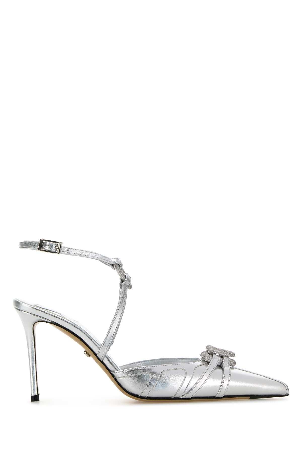 mach & mach silver nappa leather pumps