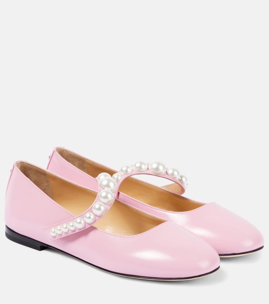 mach & mach sirene faux pearl leather mary jane flats
