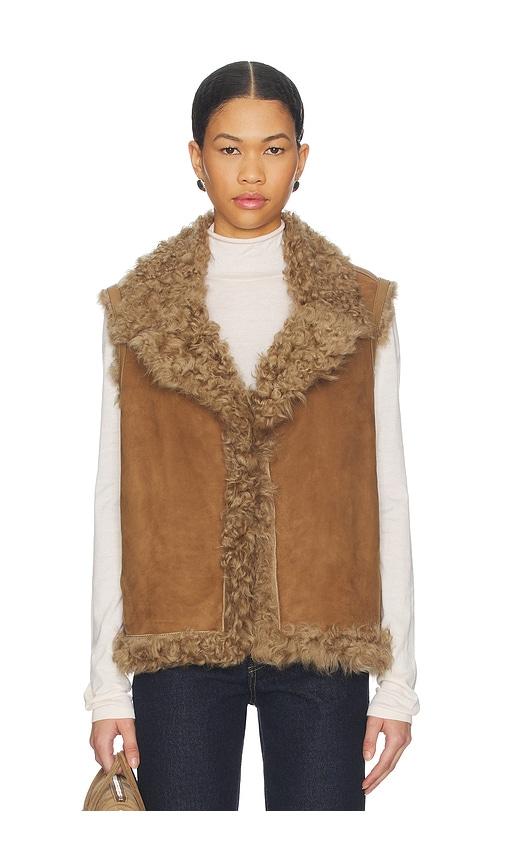 mackage kasia vest in brown.