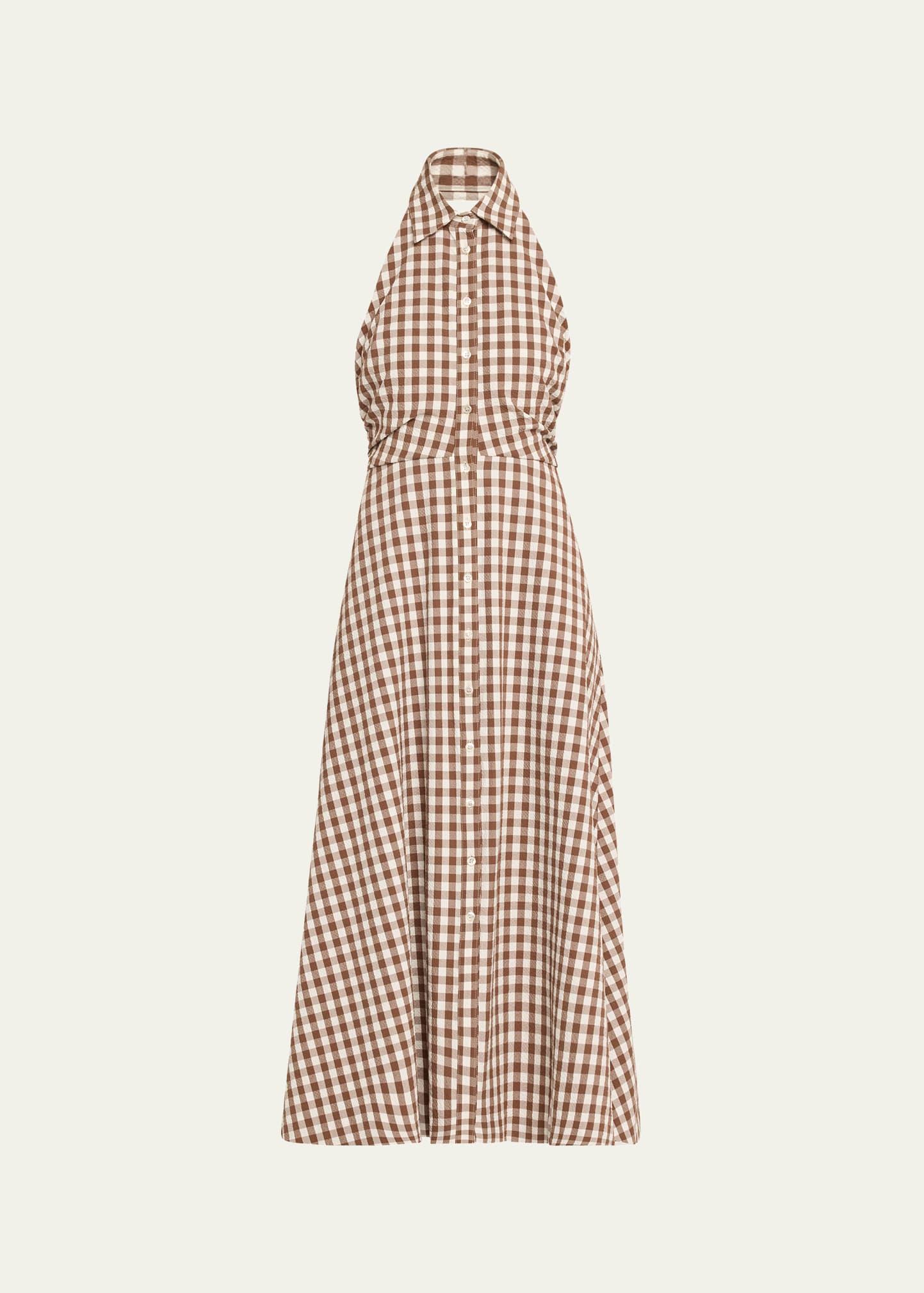 mackey button-front gingham midi dress