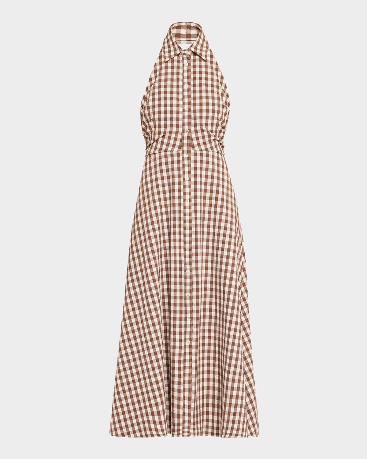 mackey button-front gingham midi dress