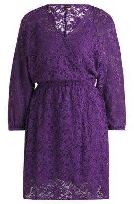 macram-lace dress with elasticated waistband- light purple women's business dresses