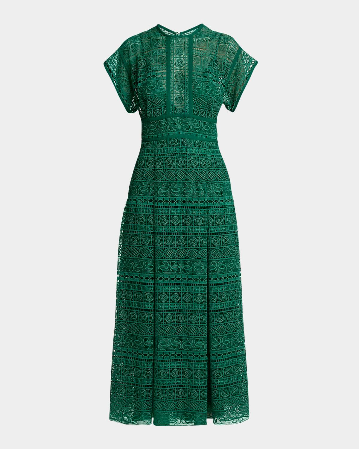 macrame lace short-sleeve midi dress