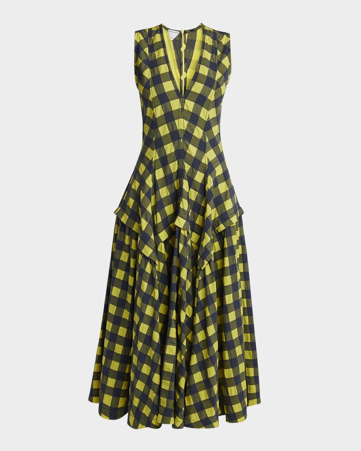 macro gingham 3d cotton maxi dress