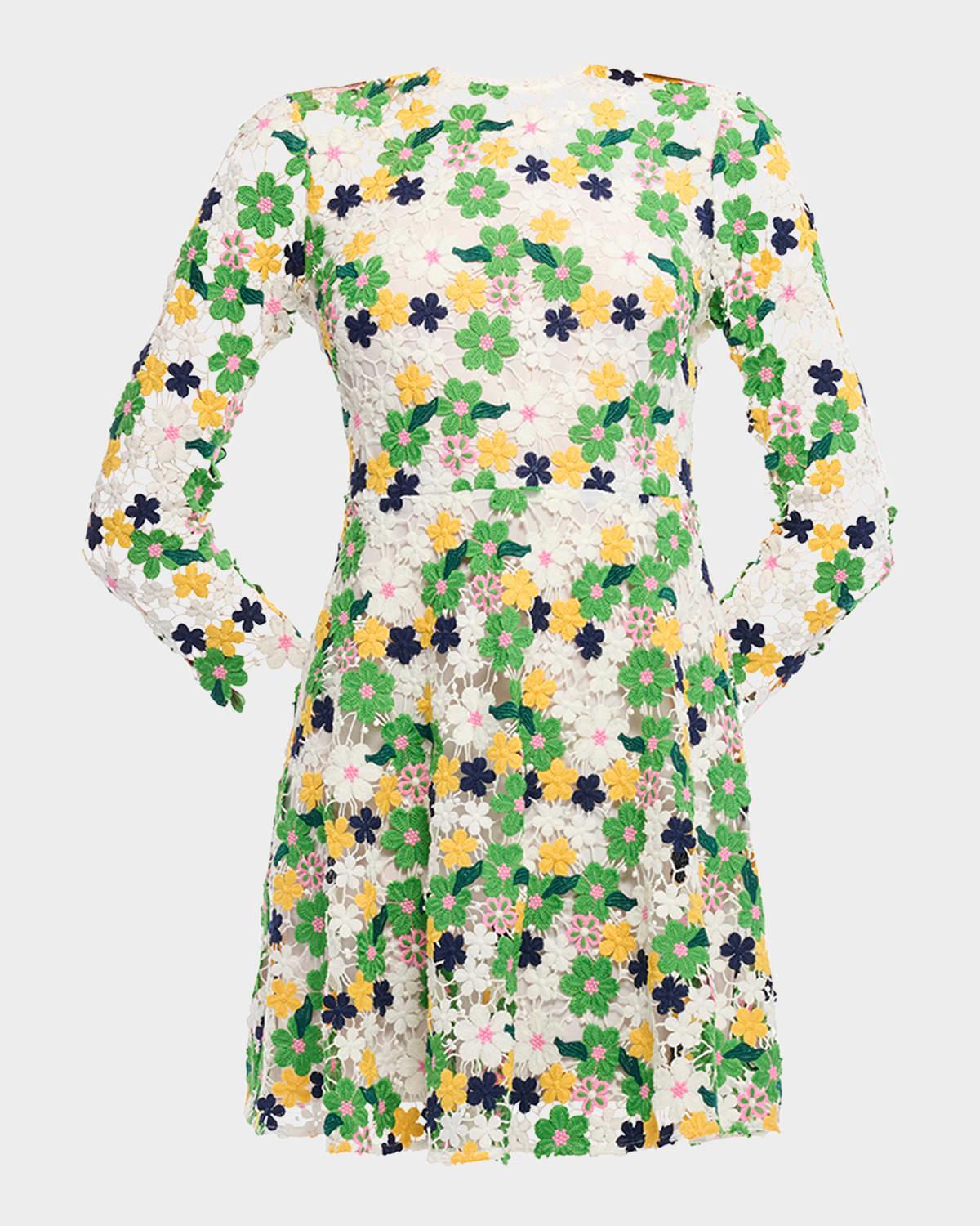 maddox 3/4-sleeve floral lace mini dress