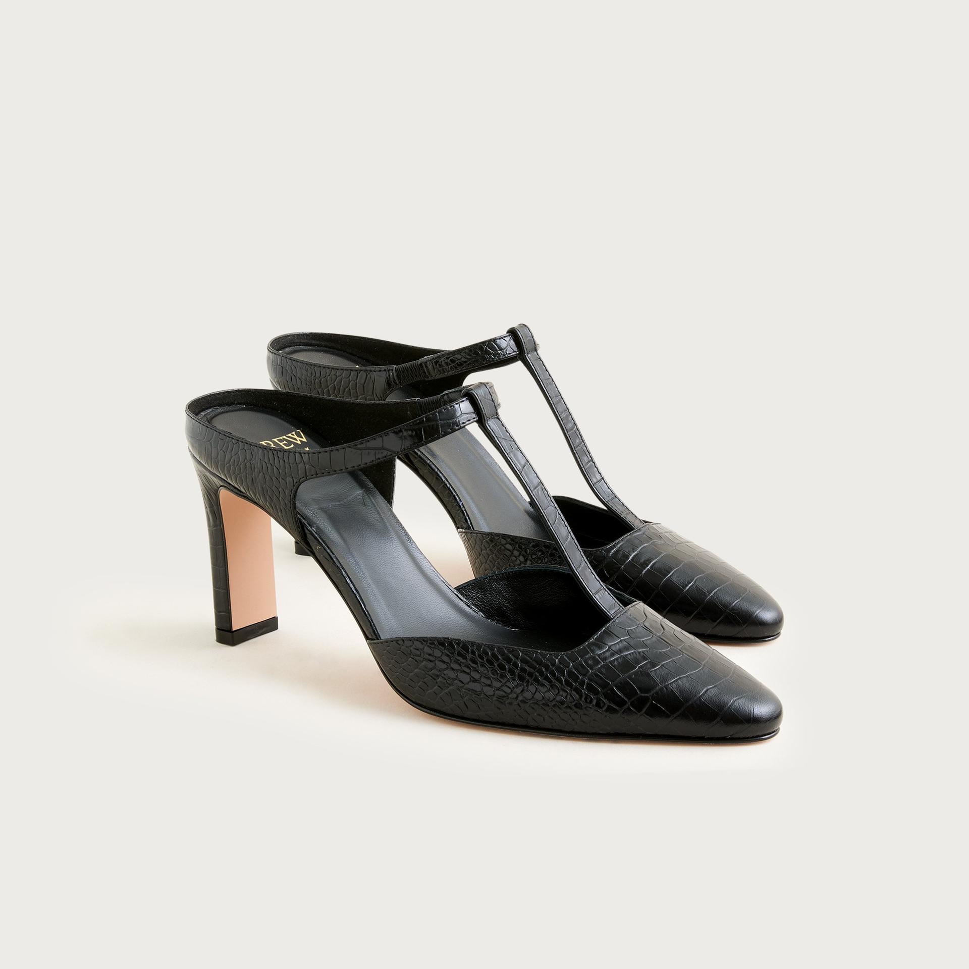 made-in-italy t-strap pumps in croc-embossed leather