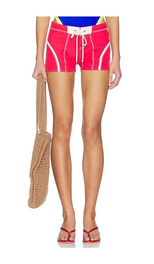 madesome short shorts in red.