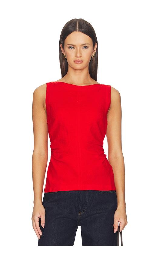 madewell addison linen top in red.