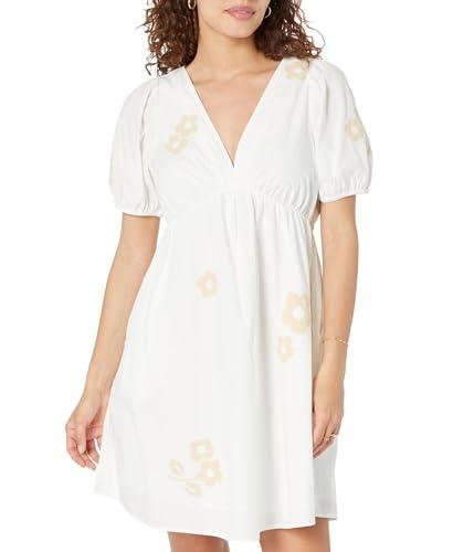madewell annamarie embroidered women’s mini dress - v-neck - half puffer sleeves - back cutout bright ivory 00 one size