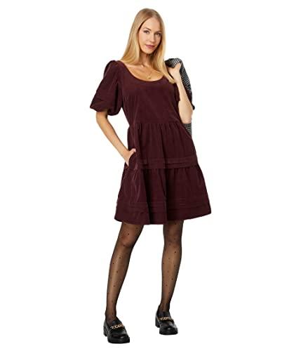 madewell corduroy tiered mini dress for women - zippered back with hook and eye closure, flowy and stylish mini dress vintage mulberry sm (women's 2-4) one size