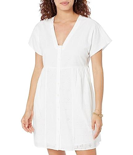 madewell erin mini eyelet dress for women - buttoned front closure - v-neckline - short sleeves eyelet white 2xs (women's 000) one size