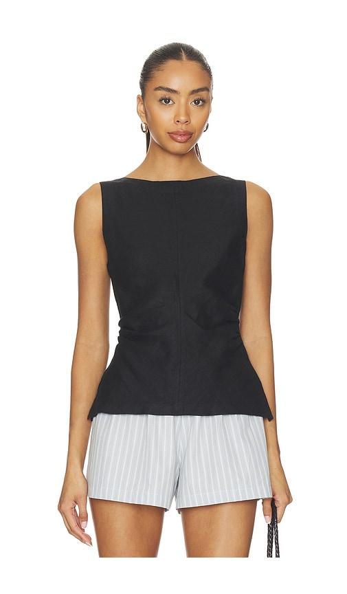 madewell linen addison top in black.