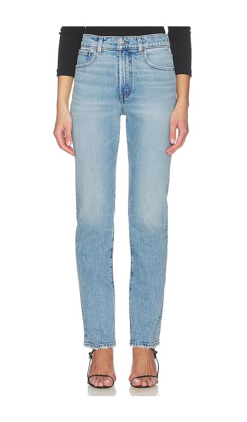 madewell longline straight jeans in blue.