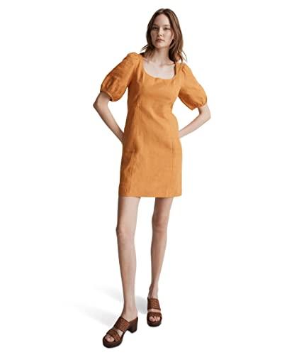 madewell maisie mini dress for women – pullover style – short puff sleeves – smocked panel detailing ochre fresco 00 one size