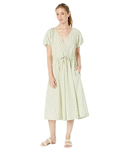 madewell plaid tie-waist midi dress faded seagrass xs (women's 00-0)