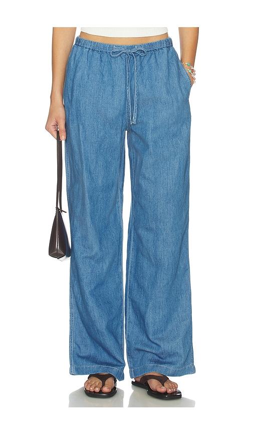 madewell pull on tie waist pant in blue.