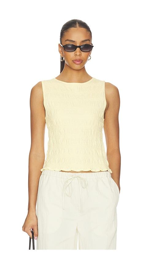 madewell sachi smocked tank top in yellow.