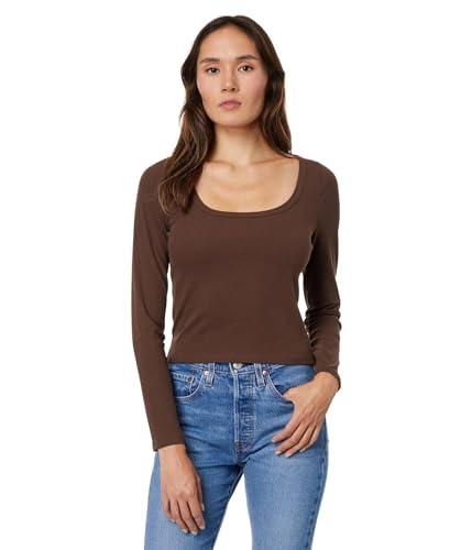madewell square-neck long-sleeve crop tee in sleekhold dark coffee xs (women's 00-0)