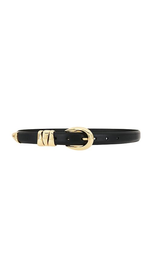 madewell triple metal keeper belt in true black with gold in black.