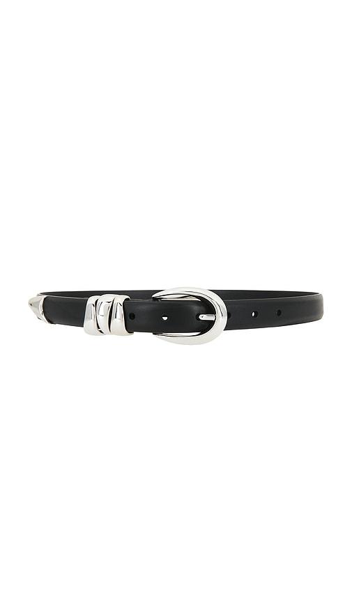 madewell triple metal keeper belt in true black with silver in black.
