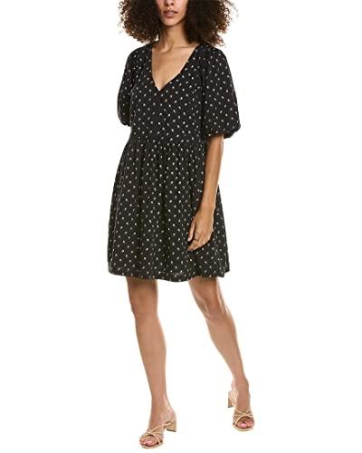 madewell v-neck puff-sleeve mini dress in floral ikat true black 2xs (women's 000)