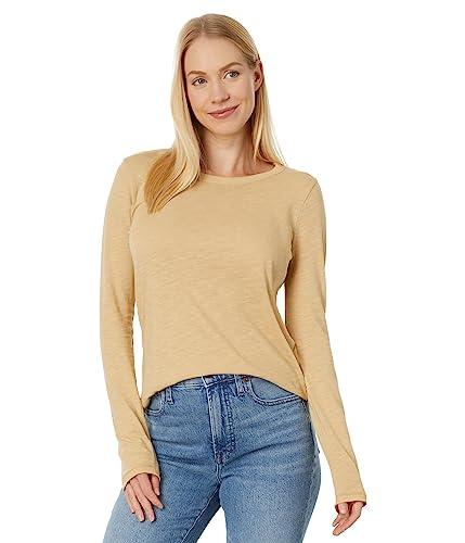 madewell whisper cotton rib-crewneck long-sleeve tee desert dune xs (women's 00-0)