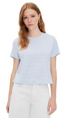 madewell women's bella tee slub stripe, white/light pool stripe, xl