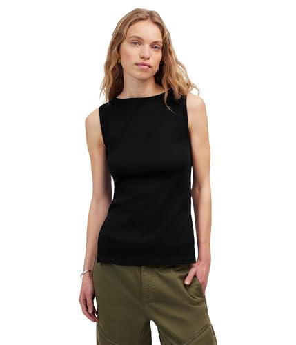 madewell women's boat neck slit tank, jet black