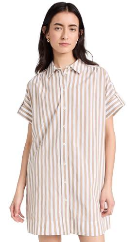 madewell women's collared button-front mini shirtdress, bayside stripe seed khaki, xxl