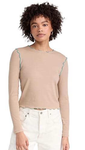 madewell women's contrast stitched crew neck crop tee, dark oak, tan, xs