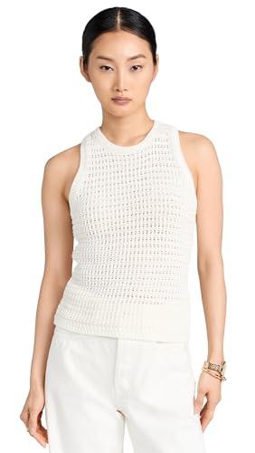 madewell women's crochet knit crew neck sweater tank, bright ivory, xl