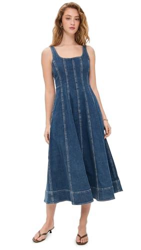 madewell women's denim seamed flare midi dress in croswell wash, croswell wash, blue, 8