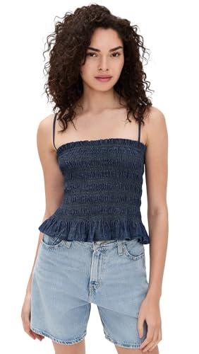 madewell women's denim smocked cami in rinse wash, rinse wash, blue, l