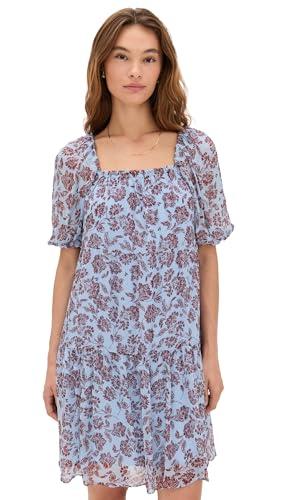 madewell women's depeche square neck puff sleeve, saylor floral/light pool sma, 4