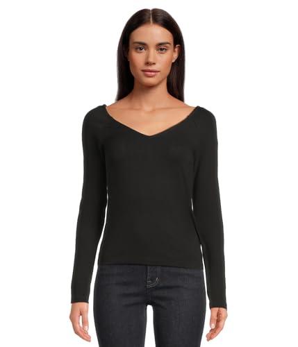 madewell women's double v-neck top, jet black
