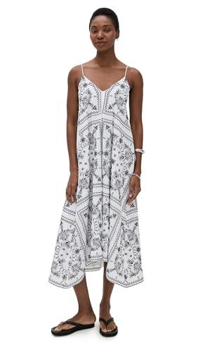 madewell women's embroidered deep v neck midi dress, white with navy bandana emb, xxl