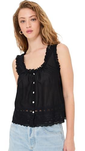 madewell women's embroidered ruffle-trim top, true black, xl