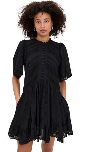 madewell women's eyelet flutter sleeve mini dress, true black, 2