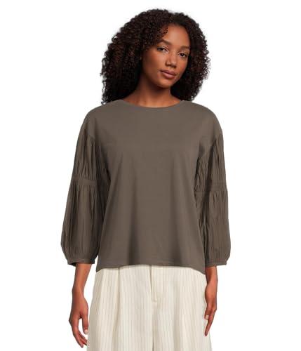 madewell women's femme woven mixy long sleeve, dark surplus