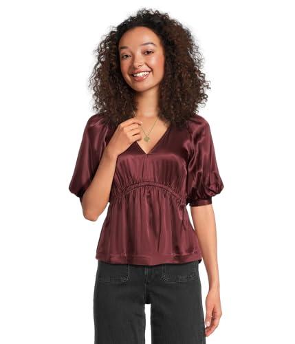madewell women's kathleen top-unitedtex stretch satin, cabernet