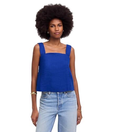 madewell women's leslie top in linen, bright sapphire