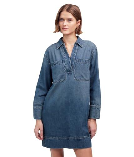 madewell women's long sleeve popover mini dress, croswell wash