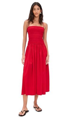 madewell women's poplin smocked maxi dress, festival red, m