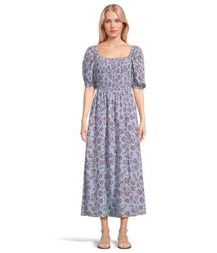 madewell women's smocked short sleeve midi, saylor floral light pool