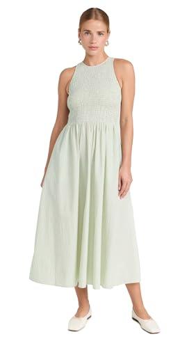 madewell women's smocked sleeveless midi dress in stripe, pistachio stripe, xl
