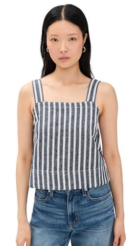 madewell women's square neck top in linen blend stripe, stripe twill, xl