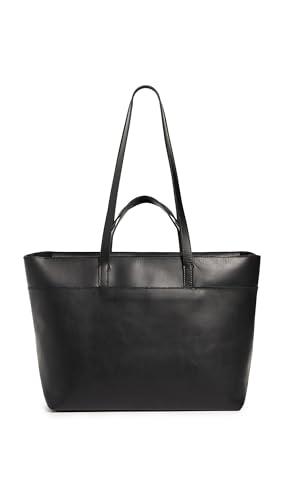 madewell women's the zip-top essential tote in leather, true black, one size