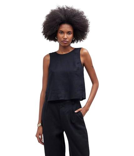 madewell women's tie back linen top, true black