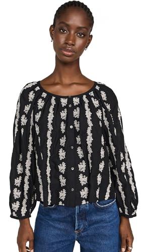 madewell women's top embroidered emilina top, true black, l