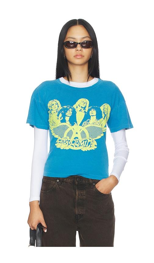 madeworn aerosmith crop tee in blue.